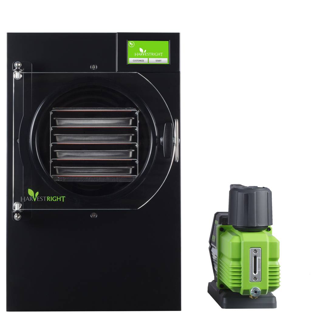 A black and green drying machine with a green pump for emergency food storage.