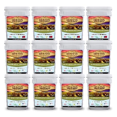 A set of ten buckets of Heaven's Harvest Non-GMO Freeze-Dried granola.